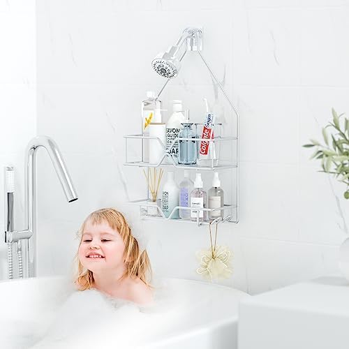 TreeLen Rustproof Shower Caddy, Hanging, Stainless Steel, 4 Hooks, 2 Shelves, Non-Slip