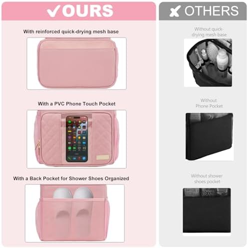 Portable Shower Caddy College Dorm Essentials, Large Toiletry Bag for Women Men, 2 Layers Quickly Dry Mesh Bathroom Tote Bag, Hanging Makeup Organizer Bag for Travel, Gym, Camping (Pink)