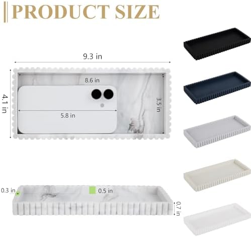 Silicone Bathroom Tray Small Vanity Tray Kitchen Counter Decor, Marble