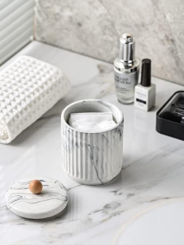 Marble ceramics Bathroom Canister with Lid Qtip Holder Dispenser Jar