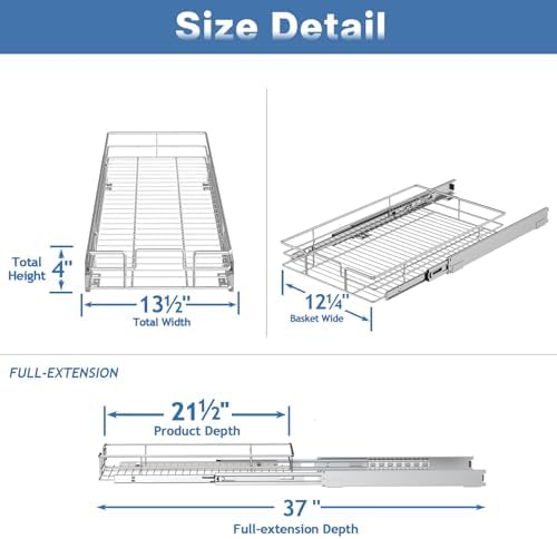 Pull Out Cabinet Organizer 13½" W x 21½" D, Heavy Duty Cabinet Pull Out Shelves, Slide Out Drawers Organization for Kitchen Cabinets Bathroom