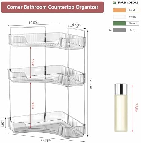 3 Tier Corner Bathroom Counter Organizer Countertop Shelf Makeup Organizer for Vanity Perfume Tray for Corner Storage (Grey)