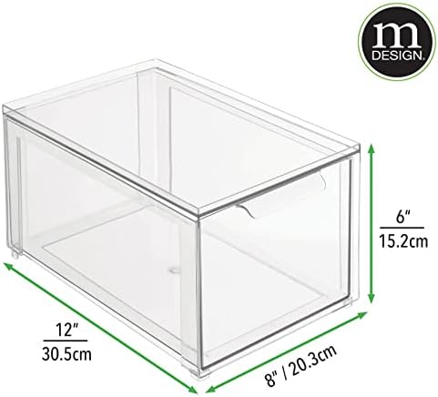 mDesign Plastic Stackable Bathroom Storage Organizer Bin with Pull Out Drawer for Cabinet, Vanity, Shelf, Cupboard, Cabinet, or Closet Organization - Lumiere Collection - 8 Pack - Clear