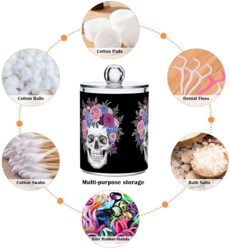 MNSRUU 4 Pack Qtip Holder Organizer Dispenser Skull and Flowers Bathroom Containers Bathroom Vanity Storage Canister Apothecary Jars for Cotton Swabs/Pads/Floss