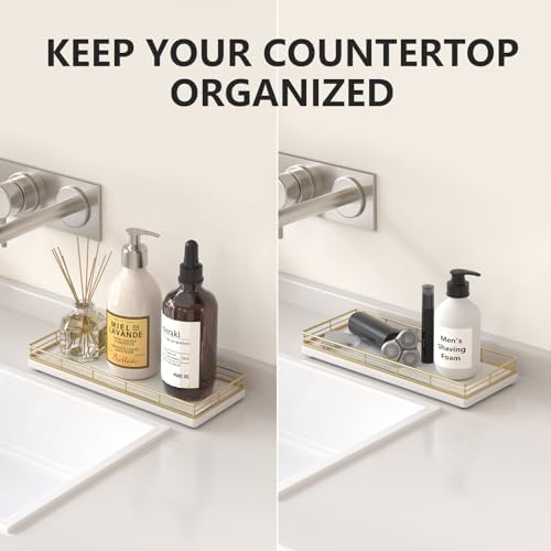 Bathroom Tray for Counter Top Organizer, Oak Wood Vanity Tray