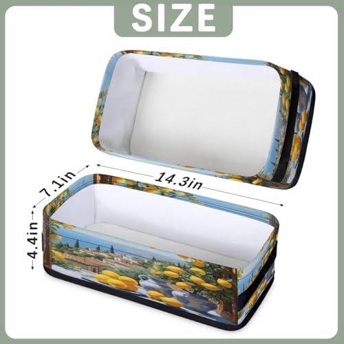Storage Basket Set of 2 Lemon Seascape Small Baskets for Organizing Fabric Storage Baskets with Handles for Shelves Bathroom Toilet Tank Top