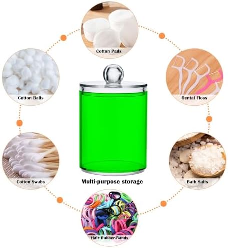 Gredecor 4 Pack Green Qtip Holder Organizer Dispenser Clear Bathroom Storage Canister Cotton Ball Holder Bathroom Containers for Cotton Swabs/Pads/Floss