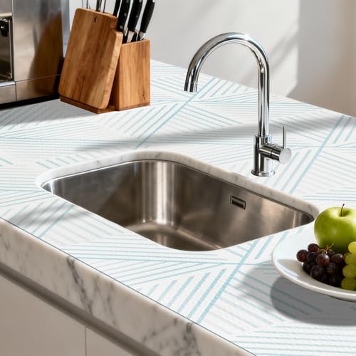 FIFTY FEET 18"x96" Non-Adhesive Shelf Liner for Kitchen Cabinets and Drawers, Washable Non-Slip PVC Cabinet Liner (White Modern)(1 Roll)