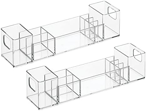 mDesign Plastic Bathroom Medicine Cabinet Organizer with Handles - Divided Vanity Storage Holder/Container for Cotton Swabs, Makeup, Bathroom Essentials/Toiletries, Lumiere Collection, 2 Pack - Clear