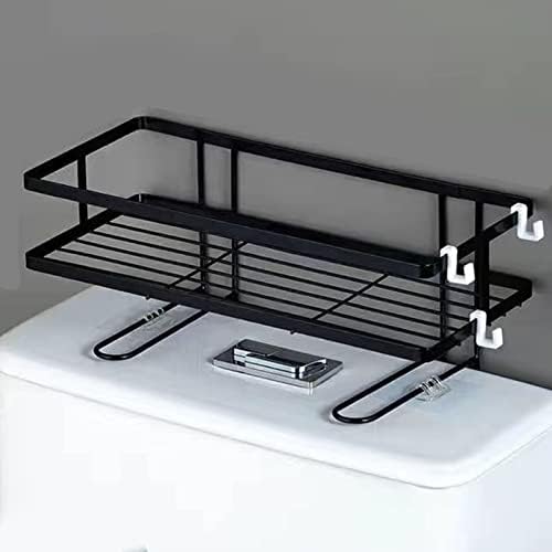 Toilet Shelf, Thickening Waterproof Multifunctional Double Layer Storage Rack, Large Capacity Nail Free Installation Organizer Rack, Stylish Iron Bathroom Organizer Over Toilet(Single Layer Black)