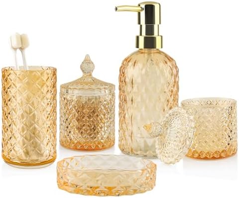 5Pcs Clear Gold Bathroom Accessories Set,Glass Bathroom Accessory Set