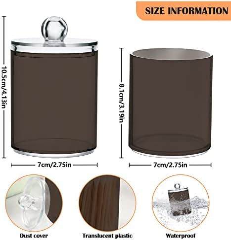SHJI Brown Qtip Holder Organizer Dispenser Cotton Swabs Cans Plastic Jars with Lid Set 2 Pack Bathroom Storage Canister for Cotton Ball Floss Cotton Pads