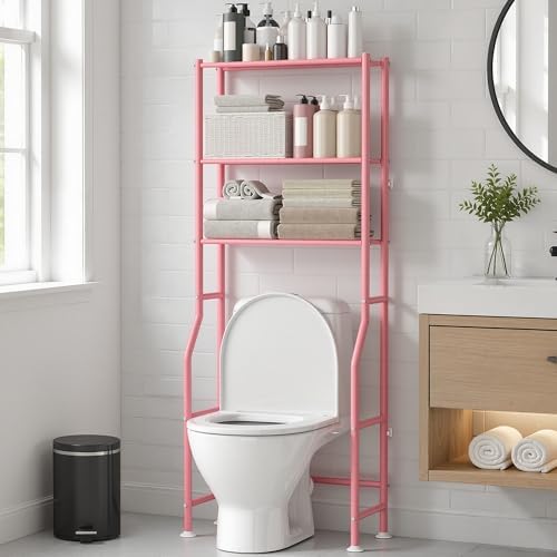 GloTika 3-Tier Over Toilet Storage, Anti-Wobble, Pink