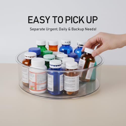 Medicine Bottle Organizer, Medicine Organizer for Cabinet, 10.24" Diameter, Transparent Lazy Susan Medicine Cabinet Organizer for Supplement Vitamin Pill Bottle Storage