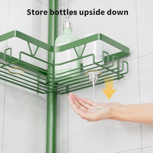 KEGII Shower Caddy Tension Pole, Bathroom Storage Shelf, Emerald Green