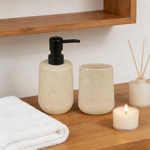2Pcs Beige Resin Bathroom Set, Soap & Toothbrush Holder, Minimalist