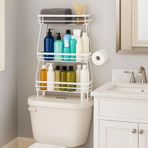 ShellKingdom Over The Toilet Storage Shelf, 3 Tier Toilet Paper Holder Rack