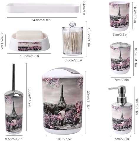 Bathroom Accessories Set Complete 9 Piece Bathroom Sets with Toothbrush Holder,Toothbrush Cup,Lotion Soap Dispenser,Soap Dish,Toilet Brush,Trash Can,Qtip Holder