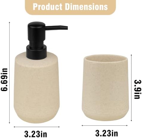 2Pcs Beige Resin Bathroom Set, Soap & Toothbrush Holder, Minimalist