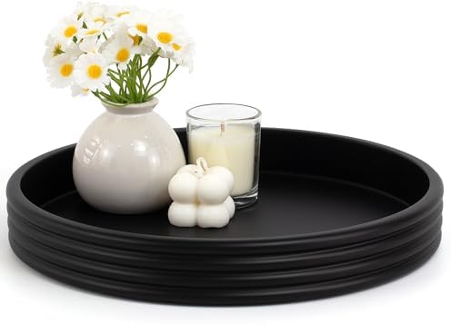 Round Decorative Tray, Modern Coffee Table Tray Decor 11" Resin Black Tray