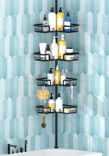 KEGII Shower Caddy Corner Tension Pole, Bathroom Organizer, 4-Tier Black