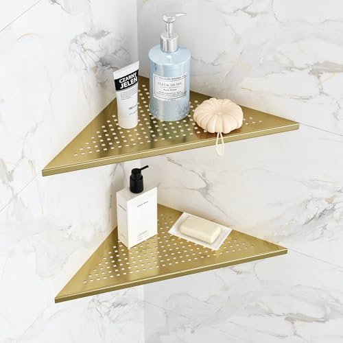 Qeke Corner Shower Shelves, 12” Recessed Tile Shower Shelf Golden, 2 Pack