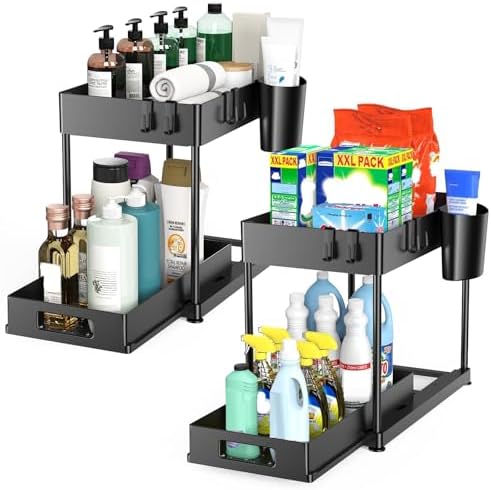 2 Pack Under Sink Organizer with Pull-Out Drawer, Black