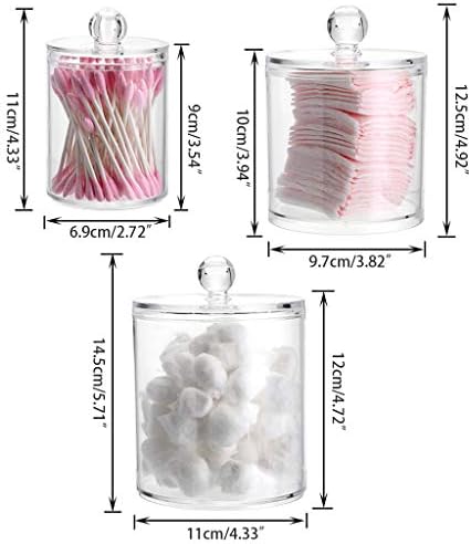 Hipiwe Set of 3 Cotton Ball and Swab Organizer Acrylic Q-Tips Jar with Lid