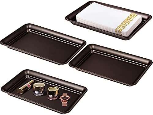 SheeChung Metal Vanity Tray, Bathroom Counter Storage Tray, Bronze 4 Pack