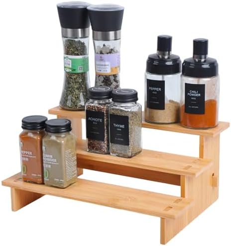 JinDoWin 3 Tiered Spice Rack Organizer for Cabinet,Spice Organization for Cabinet, Seasoning Organizer,Spice Shelf and Spice Organizer for Cabinet,Pantry Organizers and Storage (1 Pack, Small)