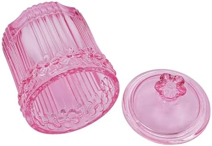 2 Pack Qtip Holder Glass Bathroom Storage Canisters for Cotton Rounds, Apothecary Jars with Lids, Cute Crystal Beauty Eggs Makeup Pads Dispenser, Candy Container Floss Organizers (Pink)