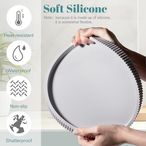 Silicone Bathroom Tray Round Perfume Tray Coffee Table Decor, 9" Light Grey