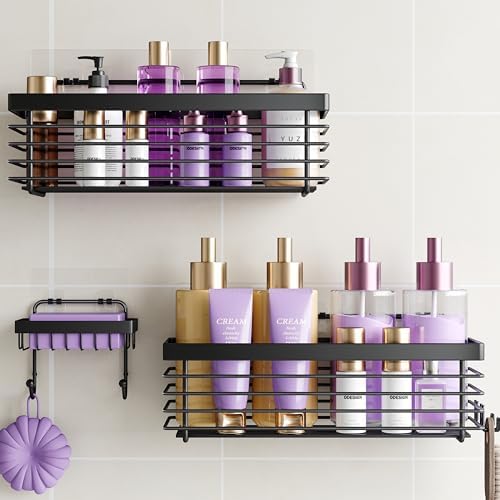 ODesign Shower Shelves Adhesive 3 Pack Stainless Steel Storage Shelve-Black