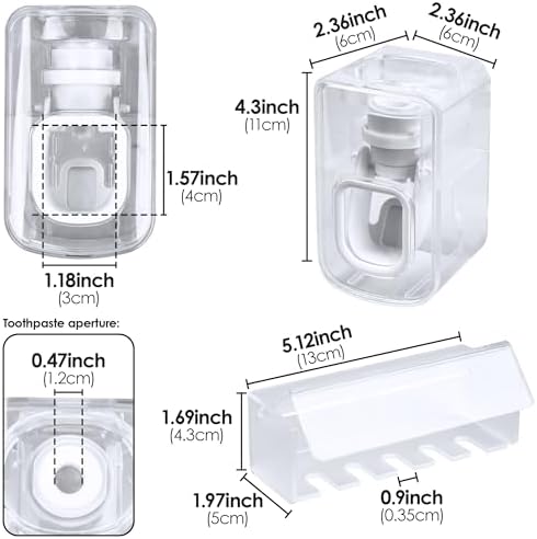 5 Slots Wall Mount Toothbrush Holder with Cover, Self Adhesive Tooth Brush Storage Organizer for Shower Bathrooms, Toothbrush Stand with Automatic Toothpaste Squeezer Dispenser