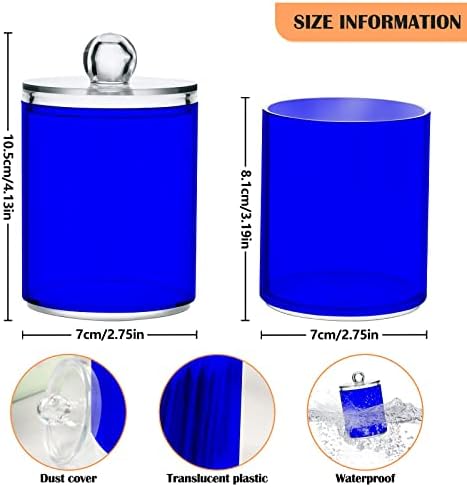 SHJI Blue Qtip Holder Organizer Dispenser Cotton Swabs Cans Plastic Jars with Lid Set 4 Pack Bathroom Storage Canister for Cotton Ball Floss Cotton Pads