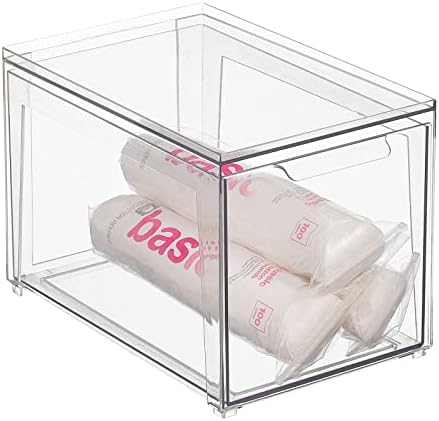 mDesign Plastic Stackable Bathroom Storage with Pull Out Bin Organizer Drawer for Cabinet, Vanity, Shelf, Cupboard, Cabinet, or Closet Organization - Lumiere Collection - Clear