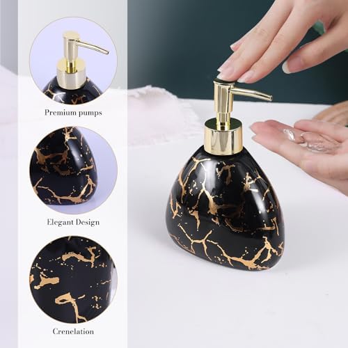 Black Bathroom Accessories Set,Gold Marble Look Bathroom Decor,Modern 6 Piece Bathroom Accessory Set,Complete with Soap Dispenser,Toothbrush Holder,Tumbler,Tray Countertop