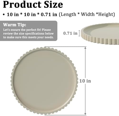 Silicone Bathroom Vanity Tray, Modern Round Decorative Tray for Countertop, Waterproof & Unbreakable Cosmetic Perfume Organizer, Extra-Thick & Sturdy, Easy to Clean Candle Tray (Khaki, 10 inch)
