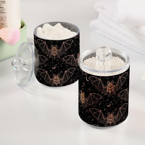 Bat 4 Pack Plastic Qtips Holder Bathroom Organizer Canisters for Cotton Balls/Swabs/Pads/Floss,Plastic Apothecary Jars for Vanity