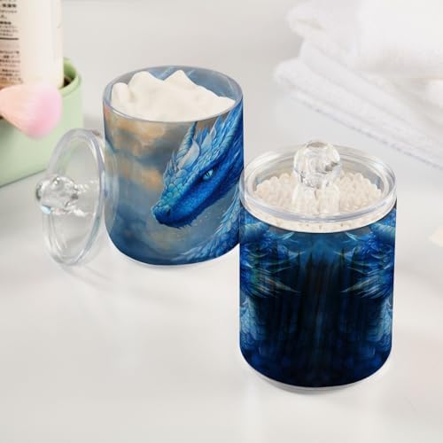 Blue Dragon Qtip Holder 2 Pack - 10 Oz Clear Plastic Apothecary Jar Set for Bathroom Organization - Versatile Canister Storage for Cotton Balls, Swabs, Rounds