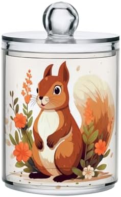 MNSRUU 2 Pack Qtip Holder Organizer Dispenser Cute Squirrel Pink Bathroom Storage Canister Cotton Ball Holder Bathroom Containers for Cotton Swabs/Pads/Floss