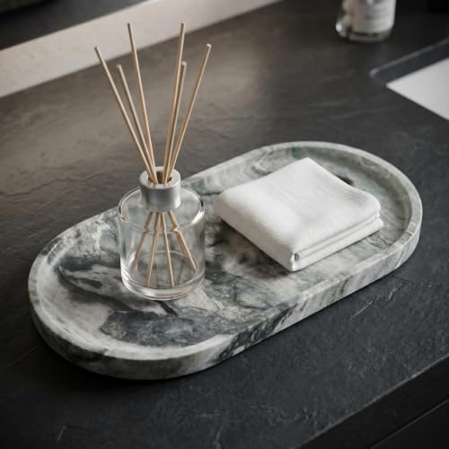 YKAJO Shangri-la Green Oval Marble Tray, 11.8x5.9 Vanity Perfume Organizer