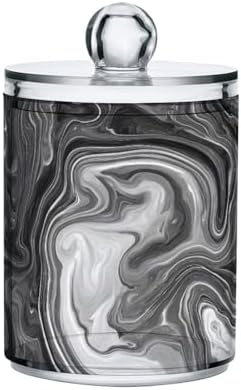 MNSRUU 2 Pack Qtip Holder Organizer Dispenser Black Ink Marble Bathroom Storage Canister Cotton Ball Holder Bathroom Containers for Cotton Swabs/Pads/Floss