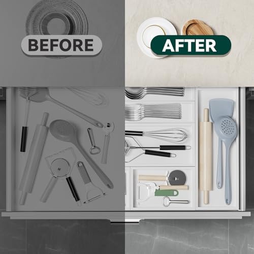 Lixple Bamboo Kitchen Drawer Organizer, 2 Pack, 15" x 6" x 2", White