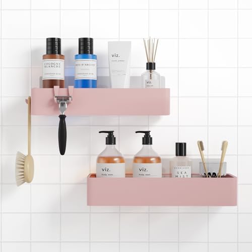 Kitsure Shower Caddy Adhesive, Stylish Shower Organizer, Large, Pink
