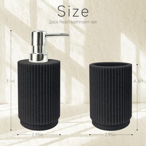 2Pcs Black Bathroom Set, Striped Resin Soap & Toothbrush Holder, Boho