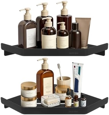 NearMoon Bathroom Shower Caddy 2 Pack, 304 Stainless Steel Shower Organizer, Screw Mounted (Diamond Corner Shelf, Matte Black)