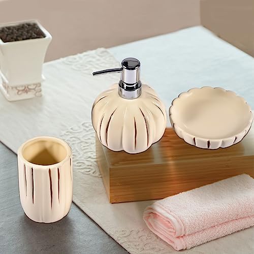 Fall Bathroom Accessory Set of 3, Harvest Pumpkin Bathroom Decor, Ceramic Bathroom Accessories Complete -Toothbrush Holders, Soap Dispenser, Soap Dish, Bathroom Organizer for Countertop