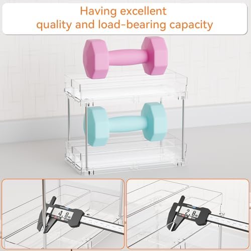 Yieach 2 Tier Sliding Spice Racks for Cabinets,4 Pack 10.4'' Deep Narrow Vertical Spice Rack Pull Out for Inside Cabinets,Kitchen,Pantry,Cupboard Seasoning,Jar Organizer and Medicine Cabinet Storage