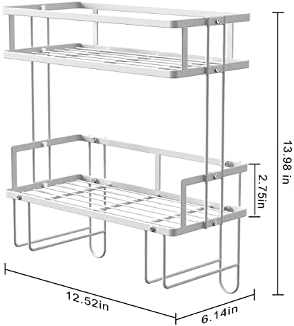 FLOLXNB Over The Toilet Storage Shelf, 2-Tier Bathroom Storage Organizer Upgrade Punch-Free Toliet Storage Shelf, Home Storage Rack with Hooks Shelf,White